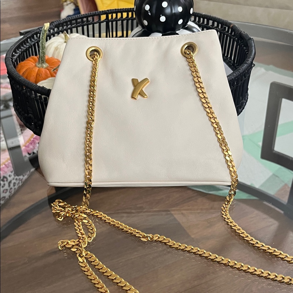 Paloma Picasso Cream Shoulder Bag with Gold Chain